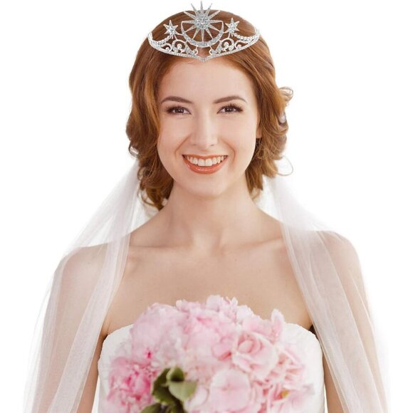 Star Moon Crystal Hair Band Bridal Headband Rhinestone Wedding Accessory main image 8